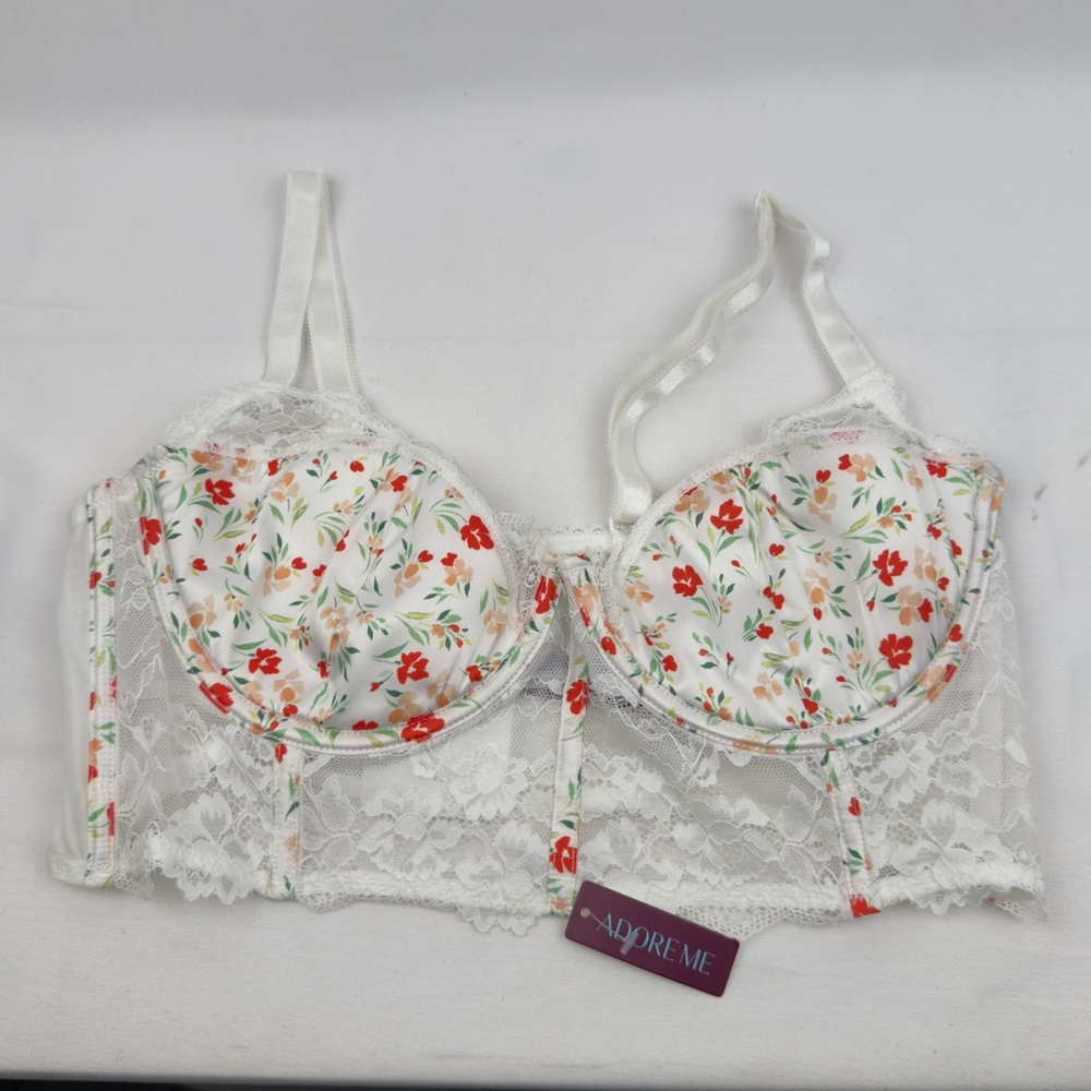 Adore Me Floral Lace Bra in White and Red - Picture 2 of 11